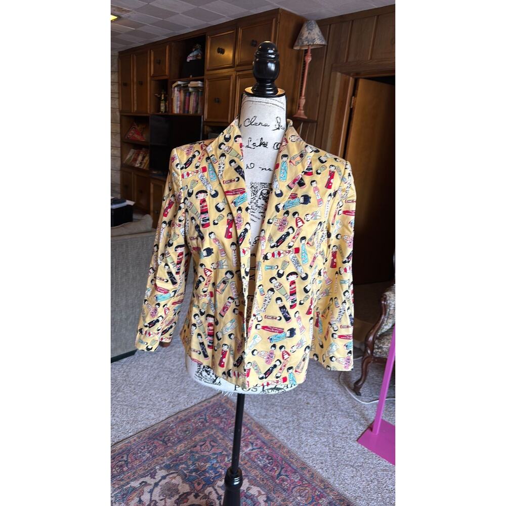 Nouveau vintage 80s novelty print geisha doll blazer flaw